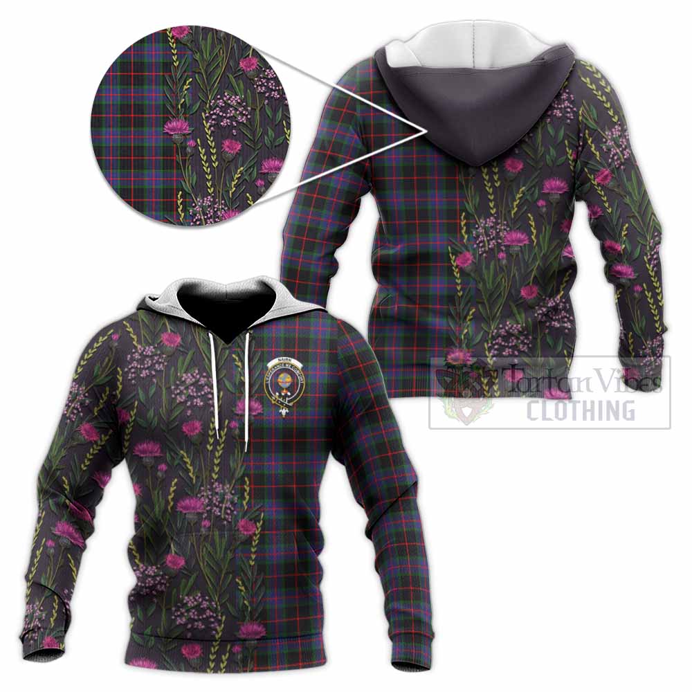 Nairn Family Crest Tartan Knitted Hoodie Scottish Thistle Flower Pattern Half Style - Tartan Vibes Clothing