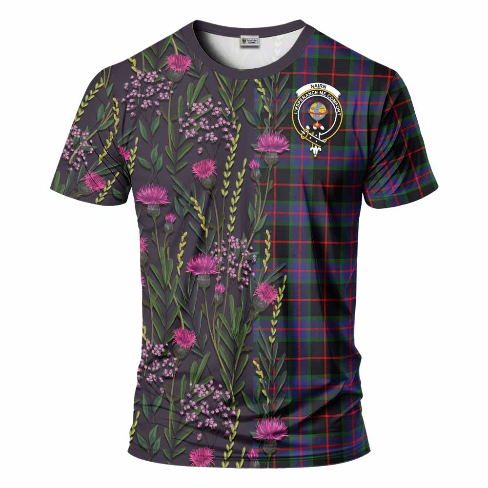 Nairn Family Crest Tartan T-Shirt Scottish Thistle Flower Pattern Half Style - Tartan Vibes Clothing