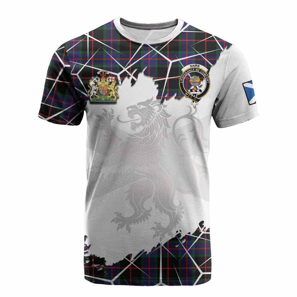 Nairn Tartan Cotton T-shirt with Family Crest and Lion Rampant Grunge Style
