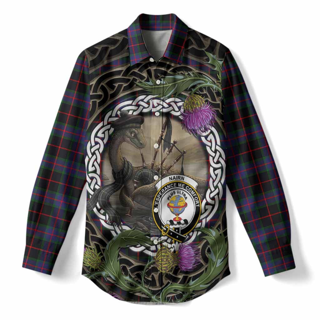 Nairn Tartan Crest Bagpipe Nessie Women Casual Shirt Scottish Loch Ness Monster Celtic Thistle