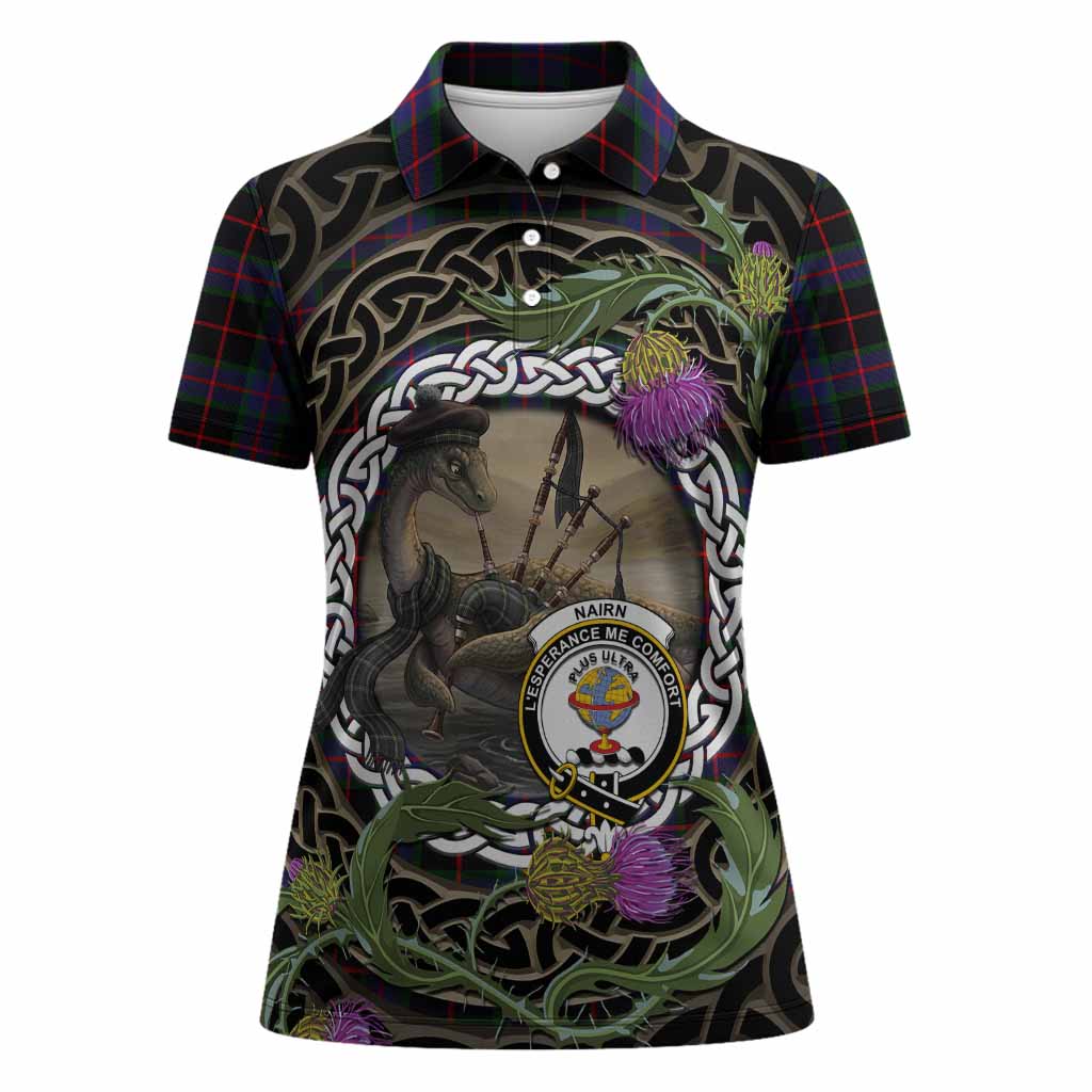 Nairn Tartan Crest Bagpipe Nessie Women Polo Shirt Scottish Loch Ness Monster Celtic Thistle