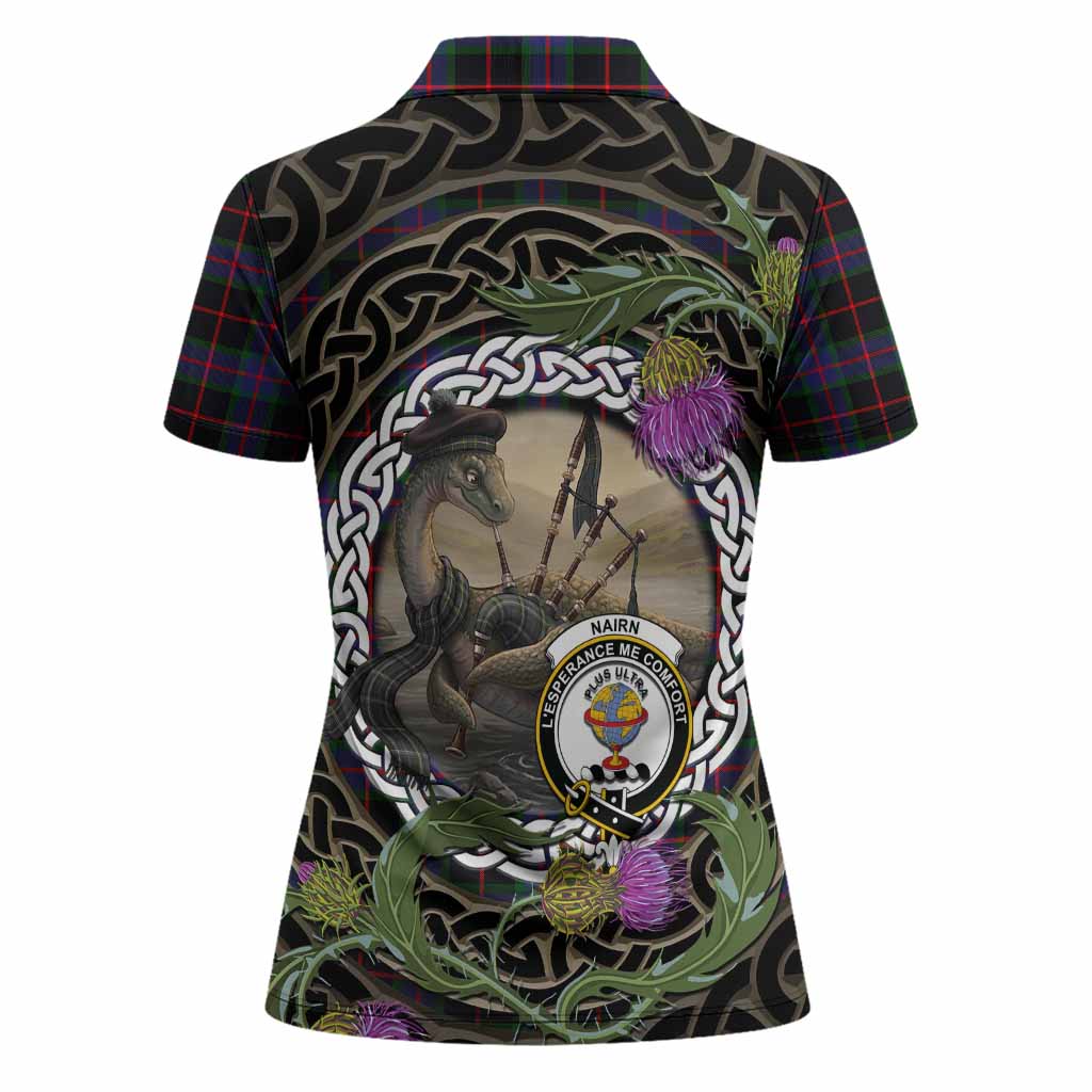 Nairn Tartan Crest Bagpipe Nessie Women Polo Shirt Scottish Loch Ness Monster Celtic Thistle