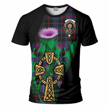 Nairn Tartan Crest T-Shirt Celtic Cross Thistle Flowers