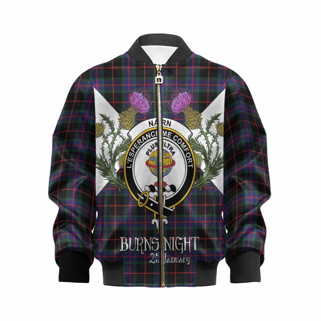 Nairn Tartan Family Crest Kid Bomber Jacket Scottish Burns Night Thistle Floral