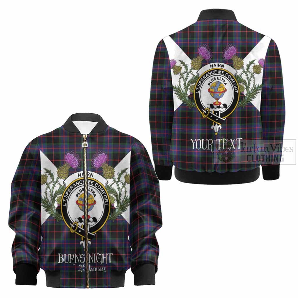 Nairn Tartan Family Crest Kid Bomber Jacket Scottish Burns Night Thistle Floral