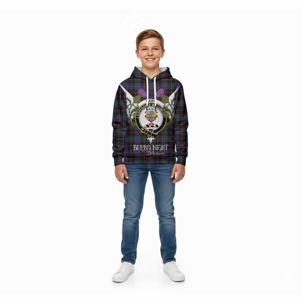 Nairn Tartan Family Crest Kid Hoodie Scottish Burns Night Thistle Floral