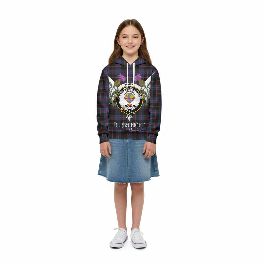 Nairn Tartan Family Crest Kid Hoodie Scottish Burns Night Thistle Floral