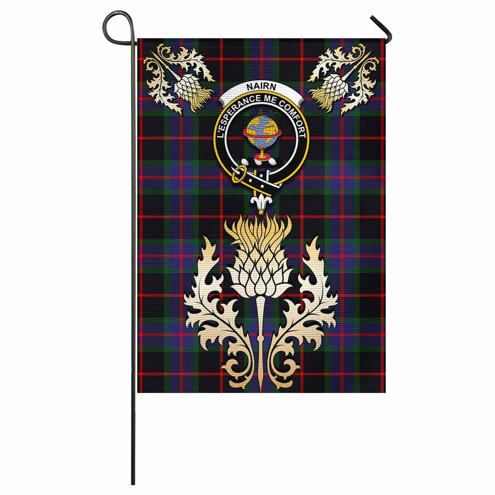 Nairn Tartan Garden Flag with Golden Regal Scottish Thistle Emblem - Tartan Vibes Clothing
