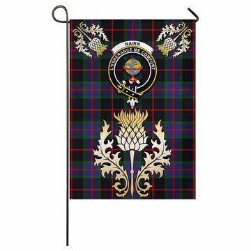 Nairn Tartan Garden Flag with Golden Regal Scottish Thistle Emblem - Tartan Vibes Clothing