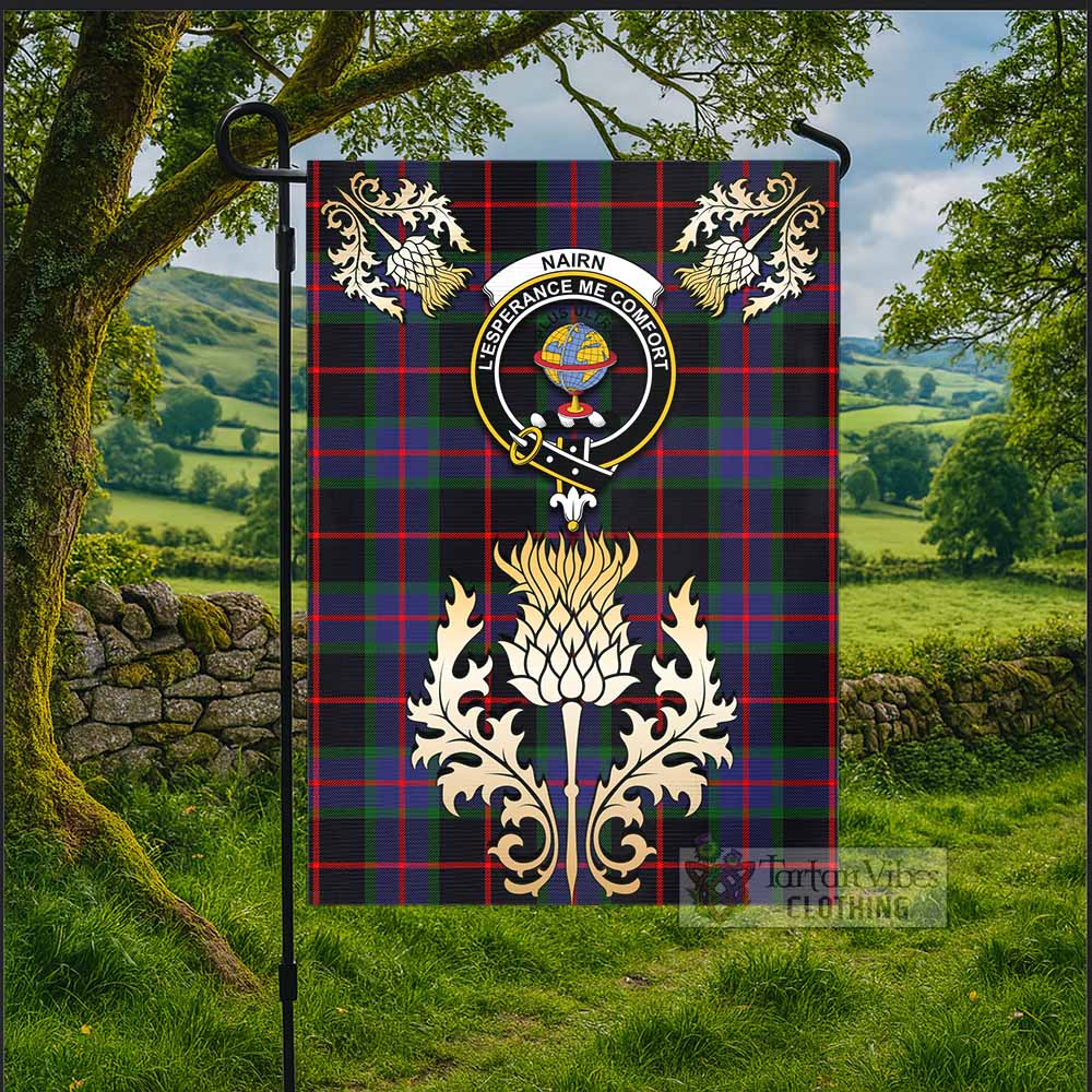Nairn Tartan Garden Flag with Golden Regal Scottish Thistle Emblem - Tartan Vibes Clothing