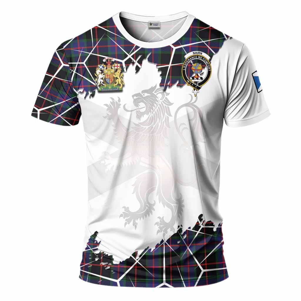 Nairn Tartan T-Shirt with Family Crest and Lion Rampant Grunge Style