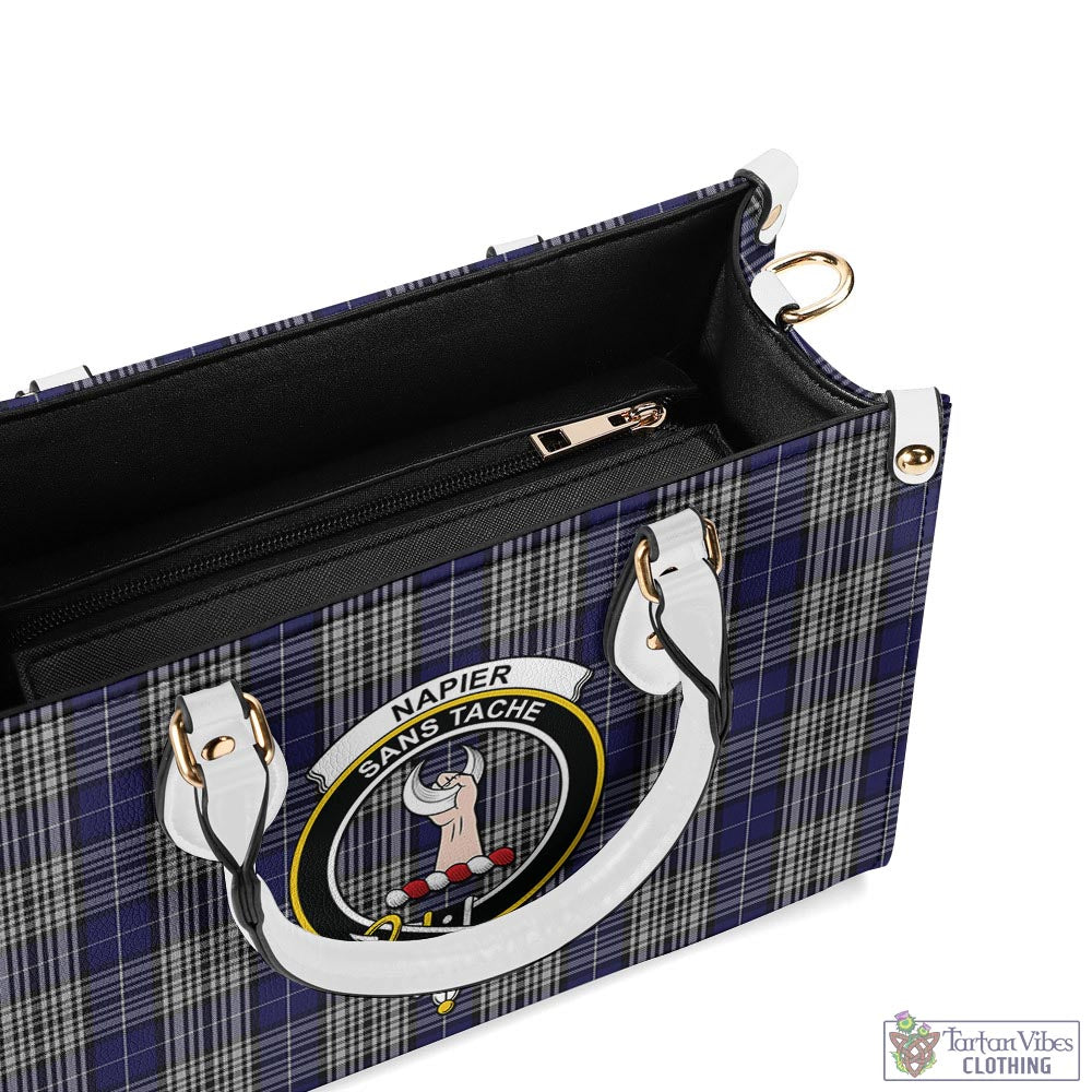 Tartan Vibes Clothing Napier Tartan Luxury Leather Handbags with Family Crest