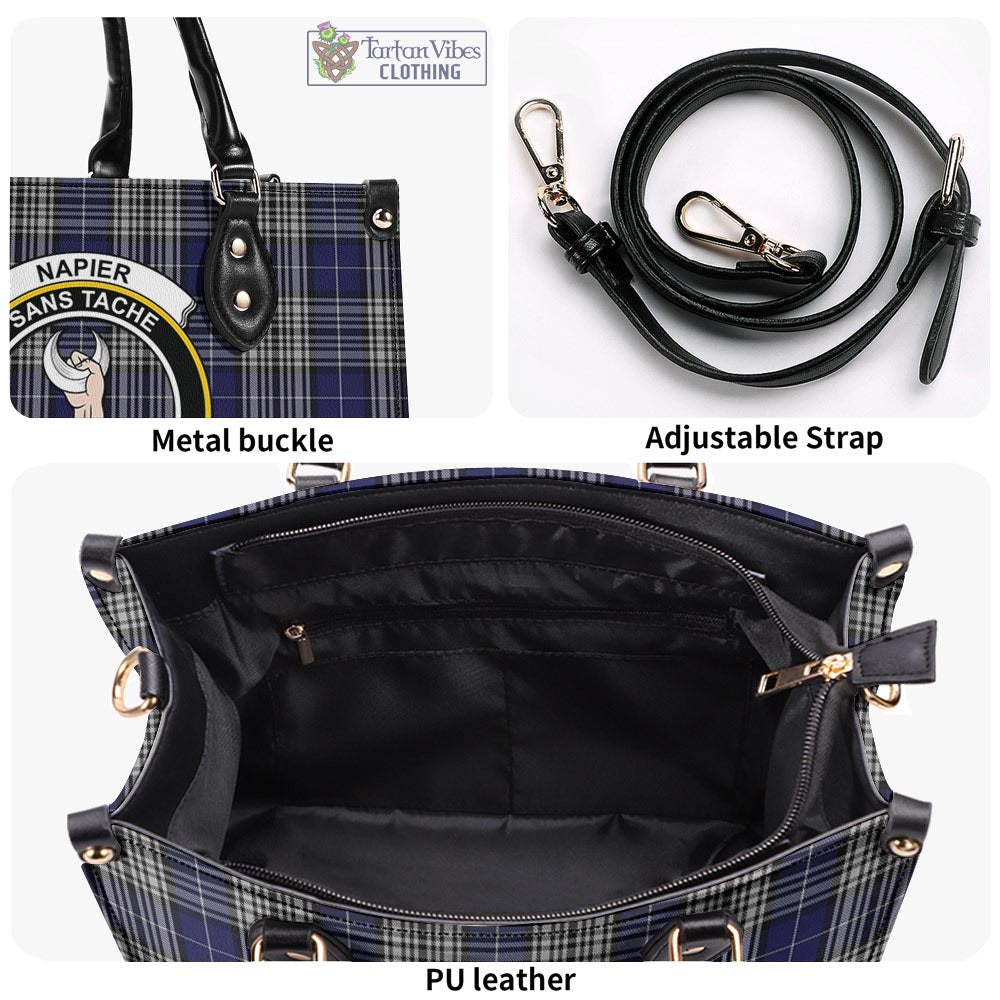 Tartan Vibes Clothing Napier Tartan Luxury Leather Handbags with Family Crest