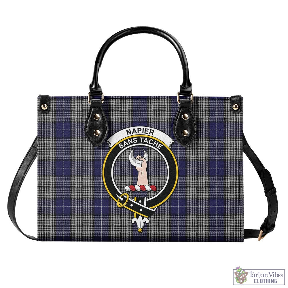 Tartan Vibes Clothing Napier Tartan Luxury Leather Handbags with Family Crest