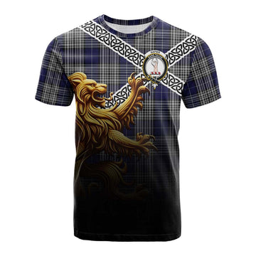 Napier Crest Tartan Cotton T-shirt with Golden Lion Emblem Celtic Style