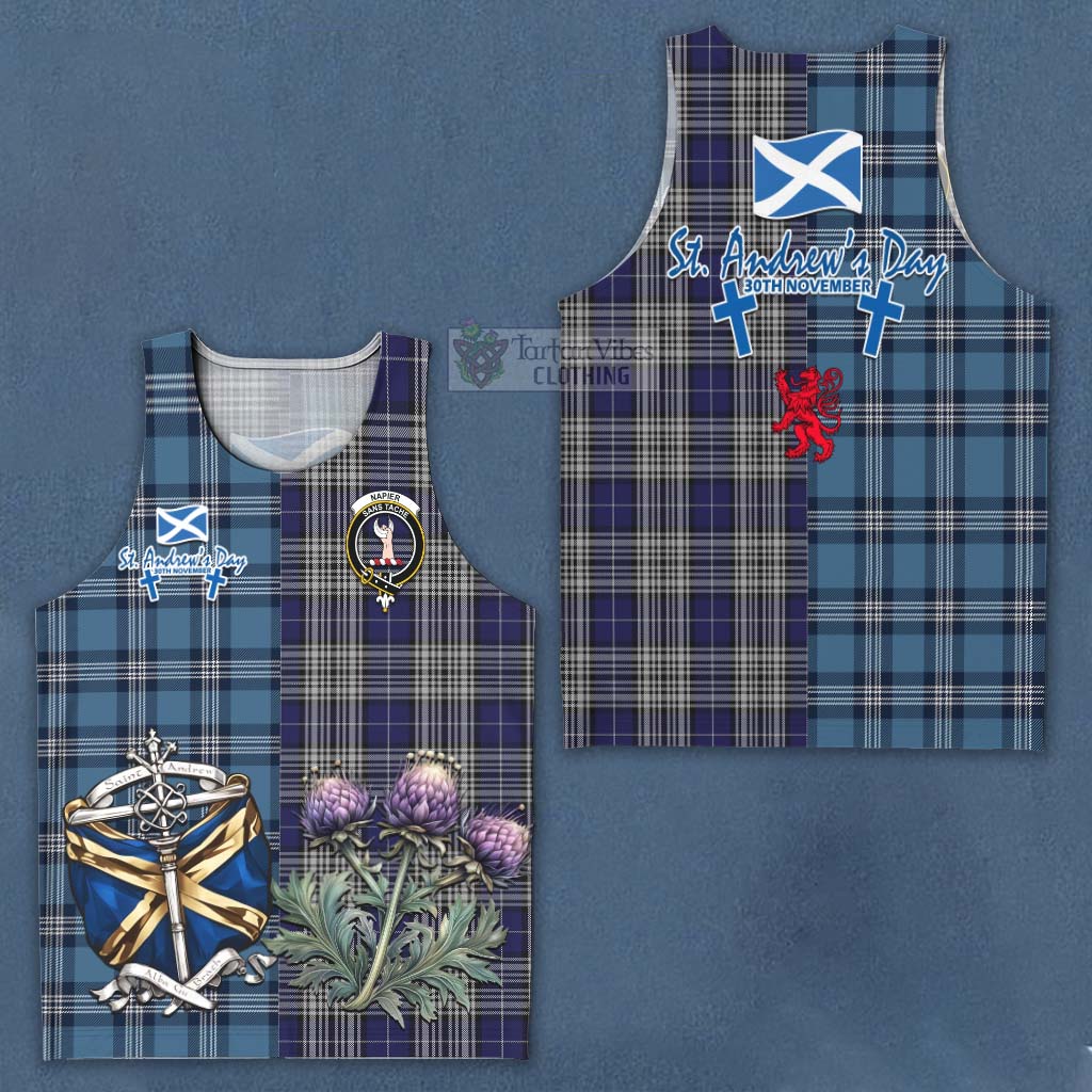 Tartan Vibes Clothing Napier Tartan Men's Tank Top Happy St. Andrew's Day Half Tartan Style