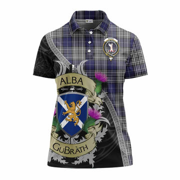 Napier Tartan Family Crest Women's Polo Shirt Lion Rampant Royal Thistle Shield Celtic Inspired