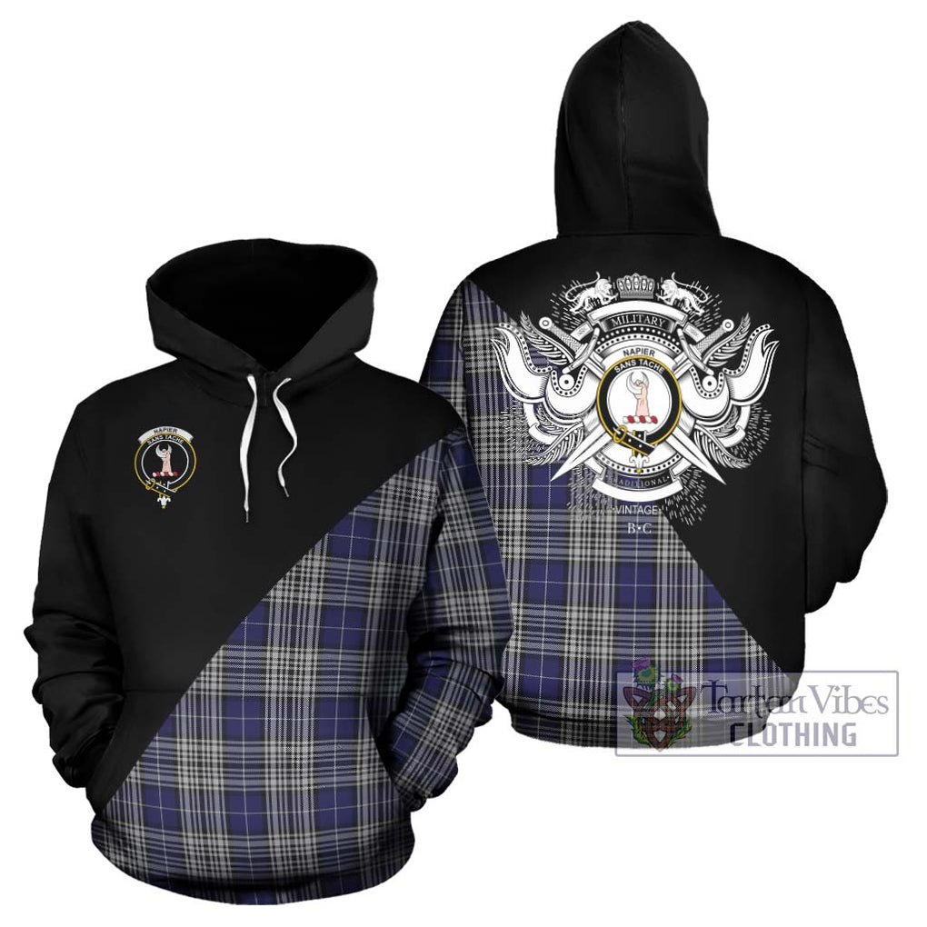 Napier Tartan Hoodie with Family Crest and Military Logo Style Zip Hoodie - Tartanvibesclothing Shop