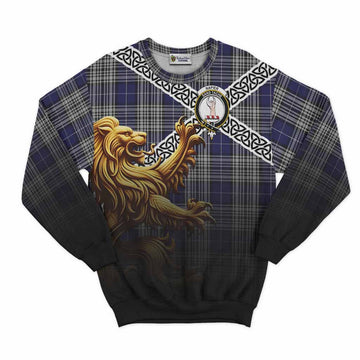 Napier Crest Tartan Sweatshirt with Golden Lion Emblem Celtic Style