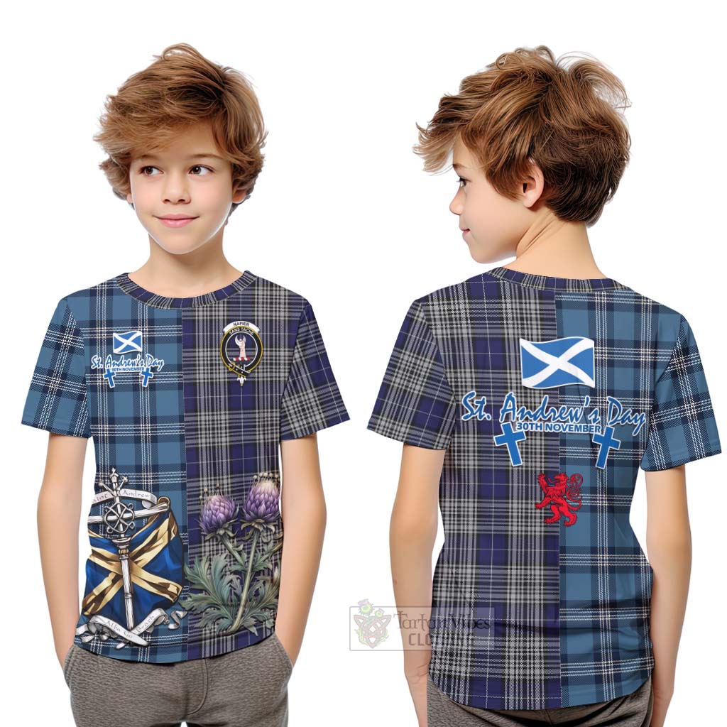 Tartan Vibes Clothing Napier Tartan Kid T-Shirt Happy St. Andrew's Day Half Tartan Style