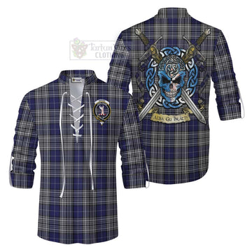 Tartan Vibes Clothing Napier Tartan Ghillie Kilt Shirt with Family Crest Celtic Skull Style