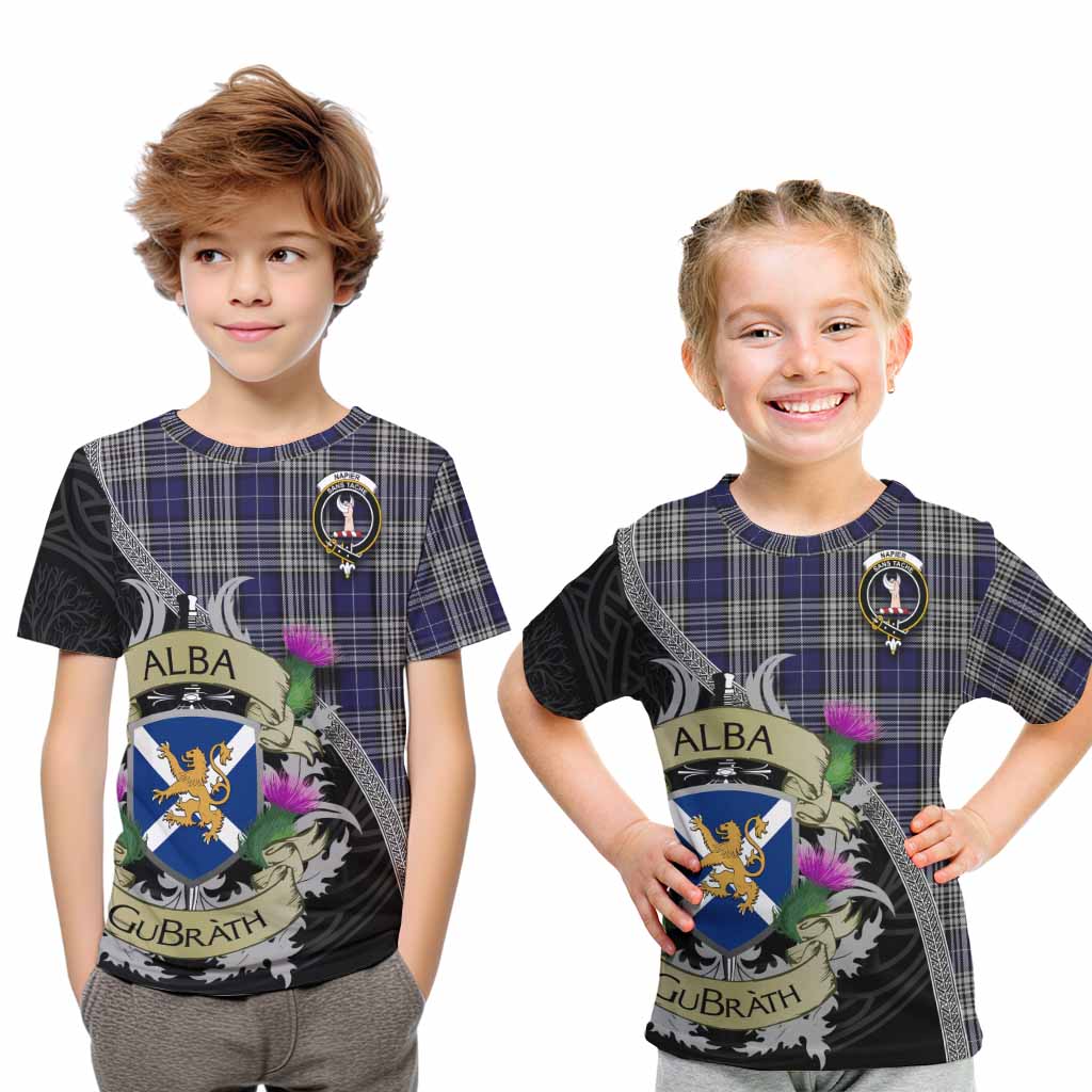 Tartan Vibes Clothing Napier Tartan Family Crest Kid T-Shirt Lion Rampant Royal Thistle Shield Celtic Inspired