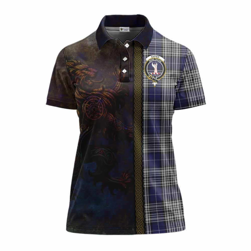 Tartan Vibes Clothing Napier Tartan Family Crest Women's Polo Shirt Alba Gu Brath Be Brave Lion Ancient Style