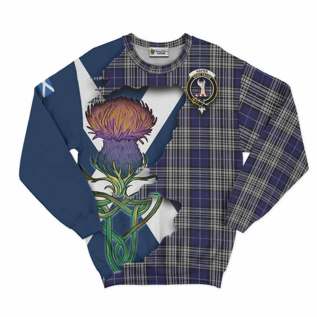 Tartan Vibes Clothing Napier Tartan Family Crest Sweatshirt Scottish Thistle Celtic Inspired