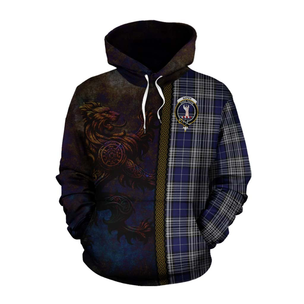 Tartan Vibes Clothing Napier Tartan Family Crest Cotton Hoodie Alba Gu Brath Be Brave Lion Ancient Style