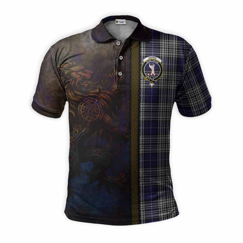 Tartan Vibes Clothing Napier Tartan Family Crest Polo Shirt Alba Gu Brath Be Brave Lion Ancient Style