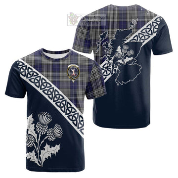 Tartan Vibes Clothing Napier Tartan Cotton T-shirt Featuring Thistle and Scotland Map