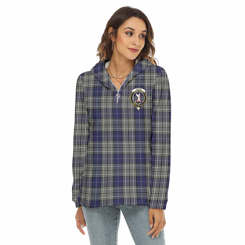 Tartan Vibes Clothing Napier Tartan Crest Women's Borg  Half Zip Fleece Hoodie
