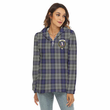 Tartan Vibes Clothing Napier Tartan Crest Women's Borg  Half Zip Fleece Hoodie