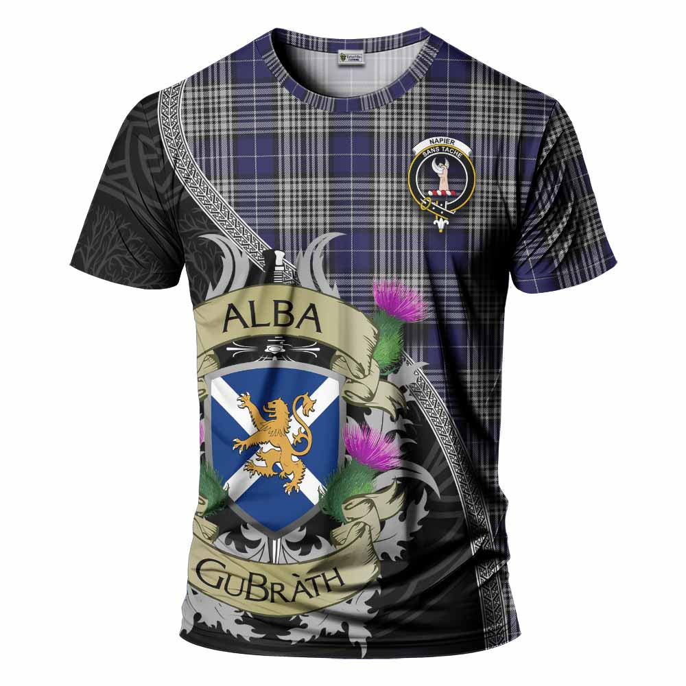 Tartan Vibes Clothing Napier Tartan Family Crest T-Shirt Lion Rampant Royal Thistle Shield Celtic Inspired
