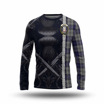 Tartan Vibes Clothing Napier Tartan Long Sleeve T-Shirt with Family Crest Cross Sword Thistle Celtic Vibes