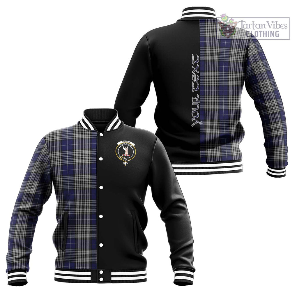 Napier Tartan Baseball Jacket with Family Crest and Half Of Me Style Unisex - Tartanvibesclothing Shop