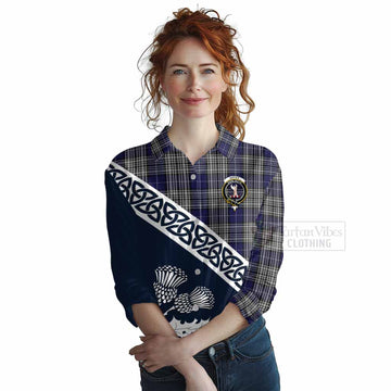 Tartan Vibes Clothing Napier Tartan Women's Casual Shirt Featuring Thistle and Scotland Map