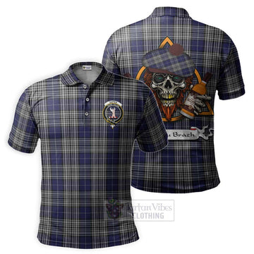 Tartan Vibes Clothing Napier Tartan Polo Shirt with Family Crest and Bearded Skull Holding Bottles of Whiskey