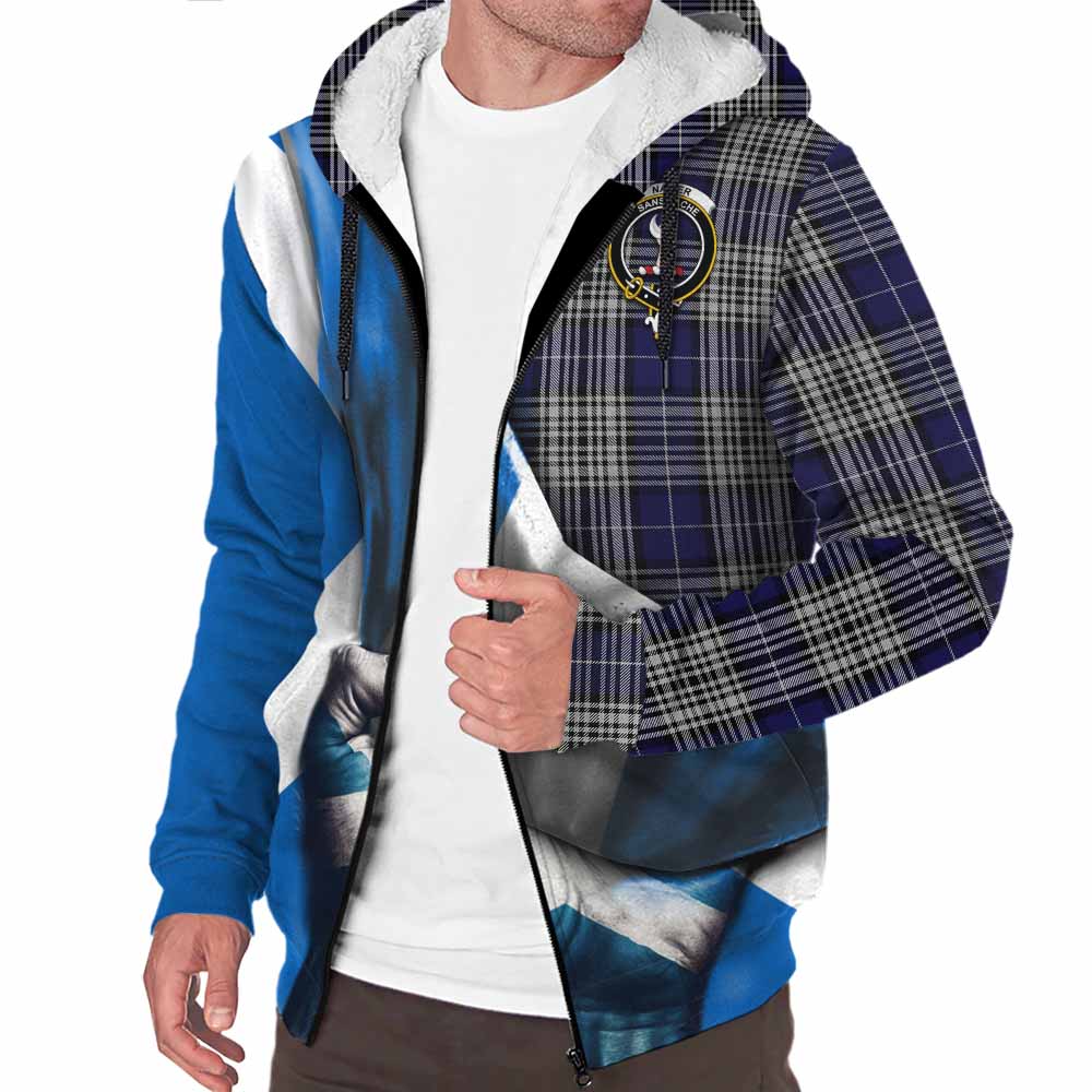 Tartan Vibes Clothing Napier Tartan Sherpa Hoodie with Family Crest Scotland Patriotic Style