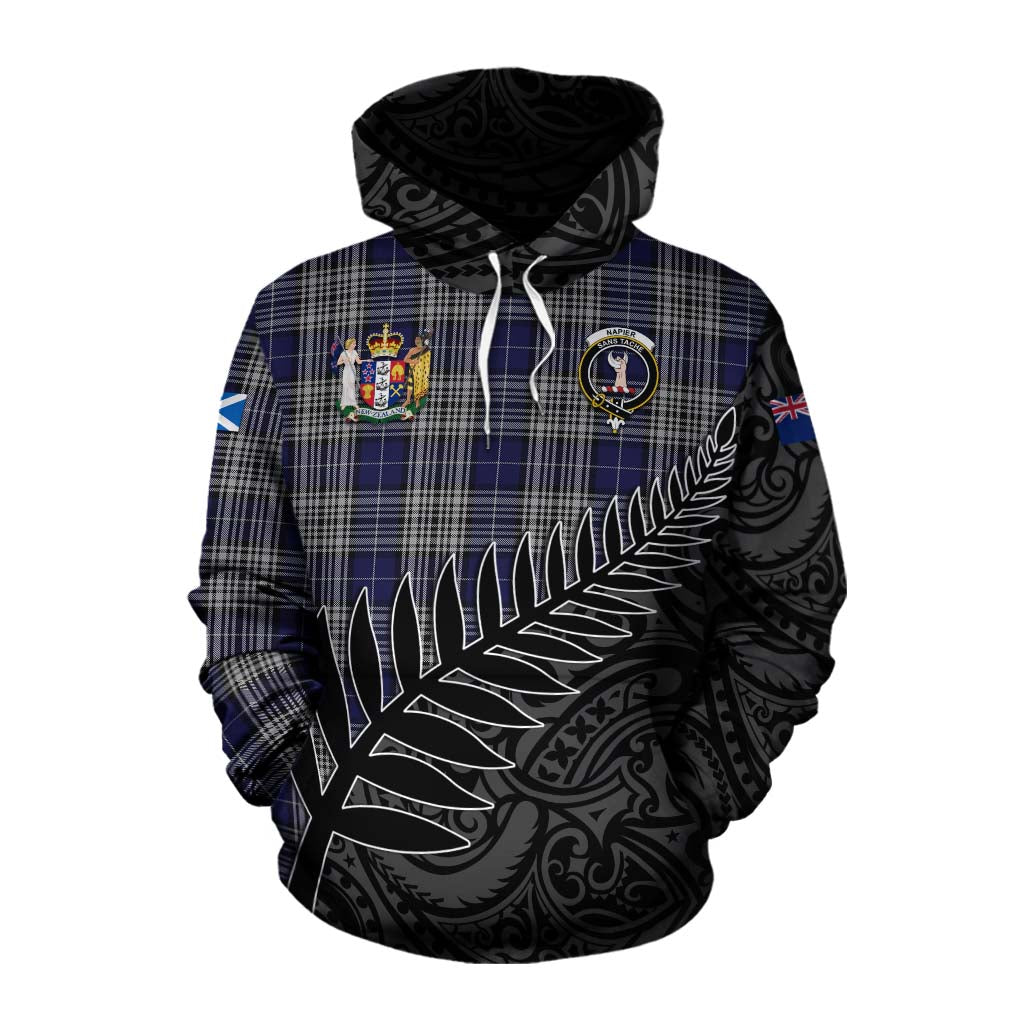 Tartan Vibes Clothing Napier Crest Tartan Cotton Hoodie with New Zealand Silver Fern Half Style