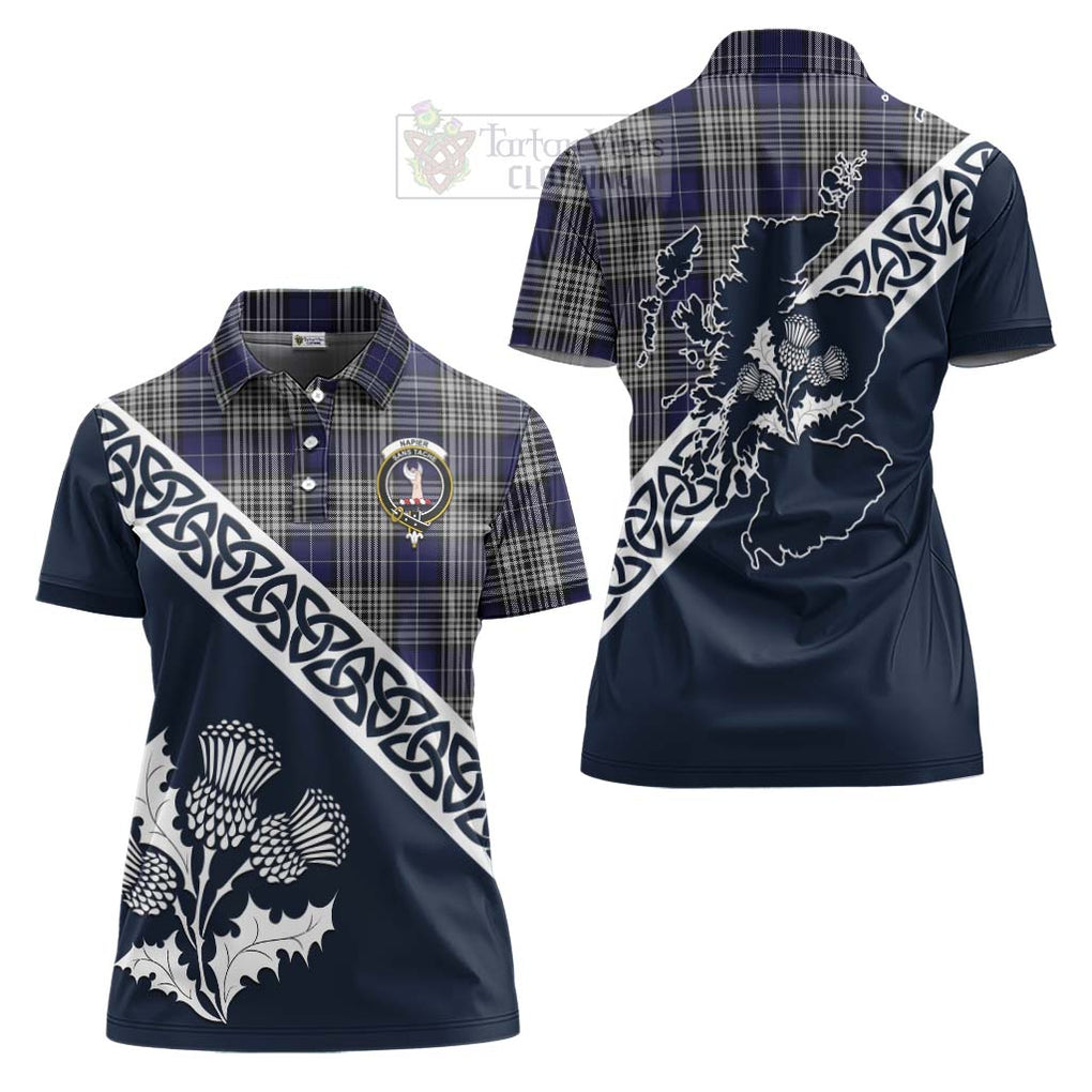Tartan Vibes Clothing Napier Tartan Women's Polo Shirt Featuring Thistle and Scotland Map