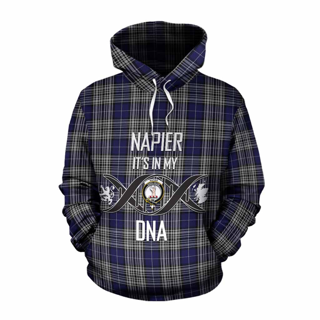 Tartan Vibes Clothing Napier Tartan Cotton Hoodie with Family Crest DNA In Me Style