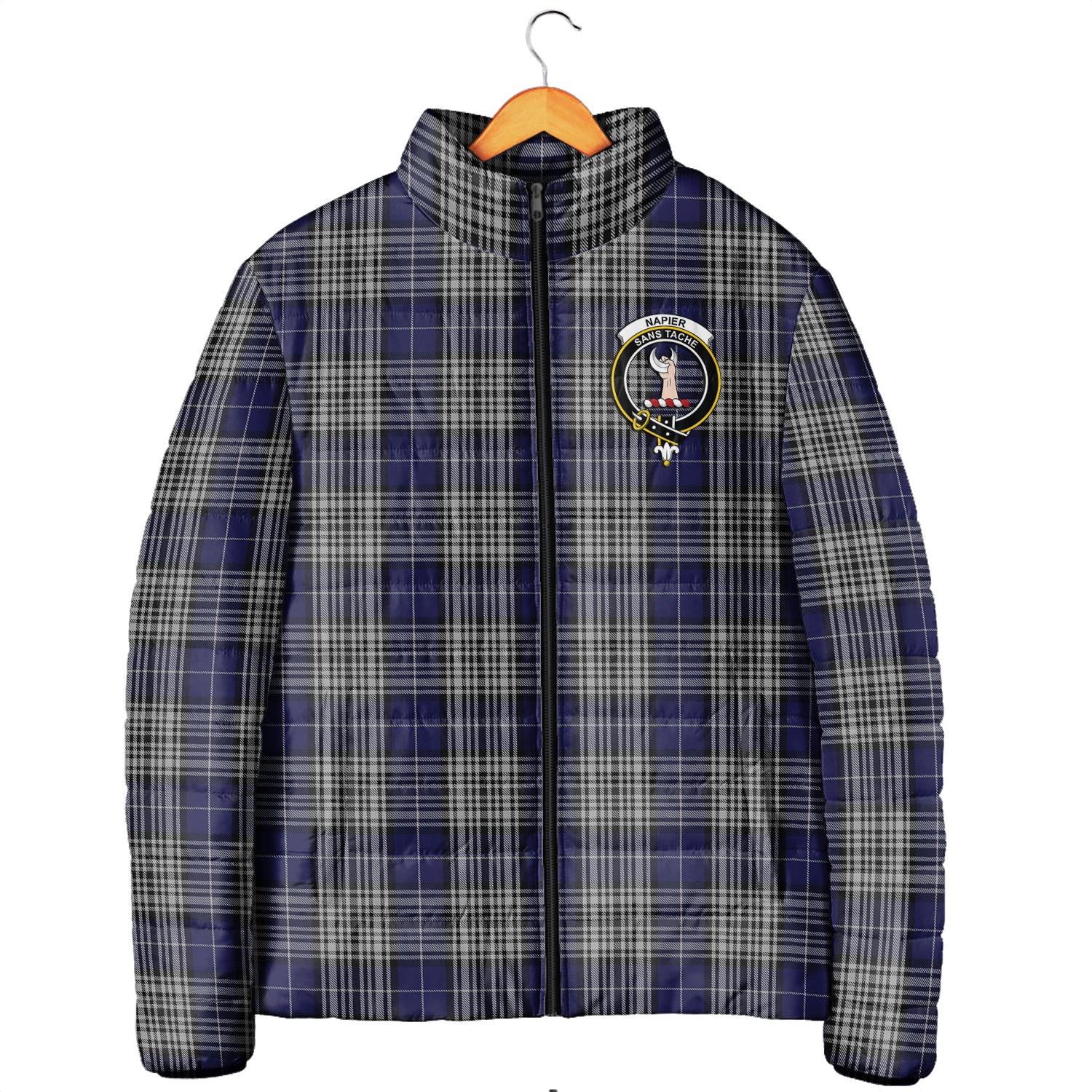 Napier Tartan Padded Jacket with Family Crest Men's Padded Jacket - Tartan Vibes Clothing
