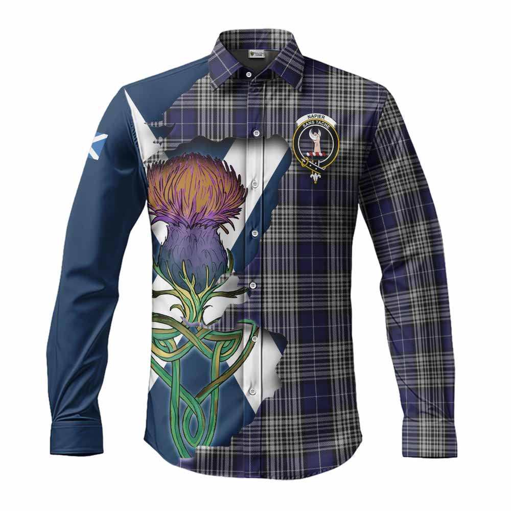 Tartan Vibes Clothing Napier Tartan Family Crest Long Sleeve Button Shirt Scottish Thistle Celtic Inspired