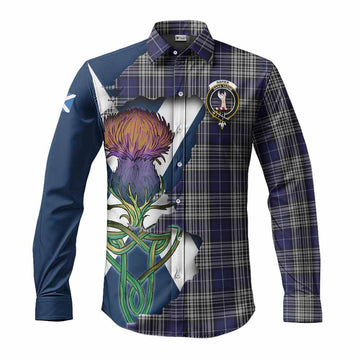 Napier Tartan Family Crest Long Sleeve Button Shirt Scottish Thistle Celtic Inspired