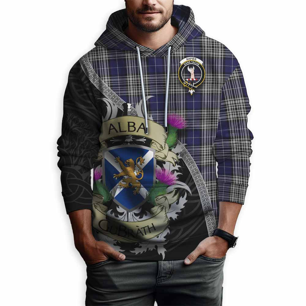 Tartan Vibes Clothing Napier Tartan Family Crest Hoodie Lion Rampant Royal Thistle Shield Celtic Inspired
