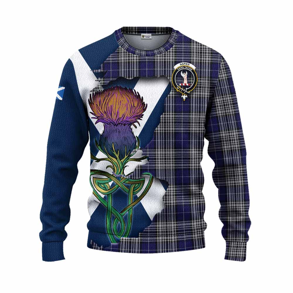 Tartan Vibes Clothing Napier Tartan Family Crest Knitted Sweater Scottish Thistle Celtic Inspired