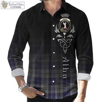 Napier Tartan Long Sleeve Button Up Featuring Alba Gu Brath Family Crest Celtic Inspired