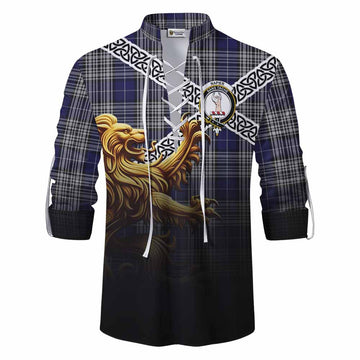 Napier Crest Tartan Ghillie Kilt Shirt with Golden Lion Emblem Celtic Style