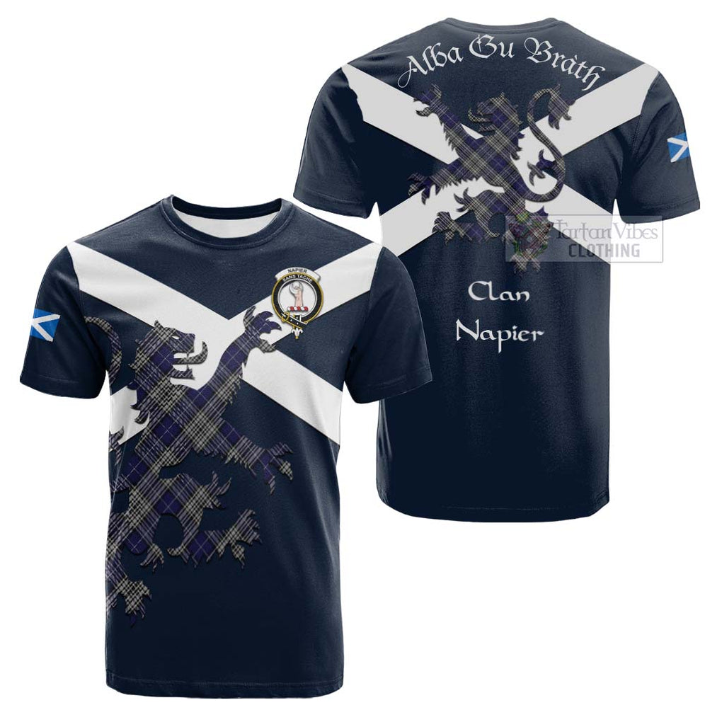 Tartan Vibes Clothing Napier Tartan Lion Rampant Cotton T-shirt – Proudly Display Your Heritage with Alba Gu Brath and Clan Name
